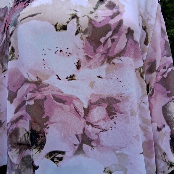 Pink Floral Black Border Blouse Poncho Beach Coverup Batwings Top Sz 18-20 - Picture 4 of 8